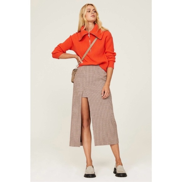 MAJE Jaisa Brown Houndstooth
Pattern Slit Midi Skirt - Picture 3 of 16